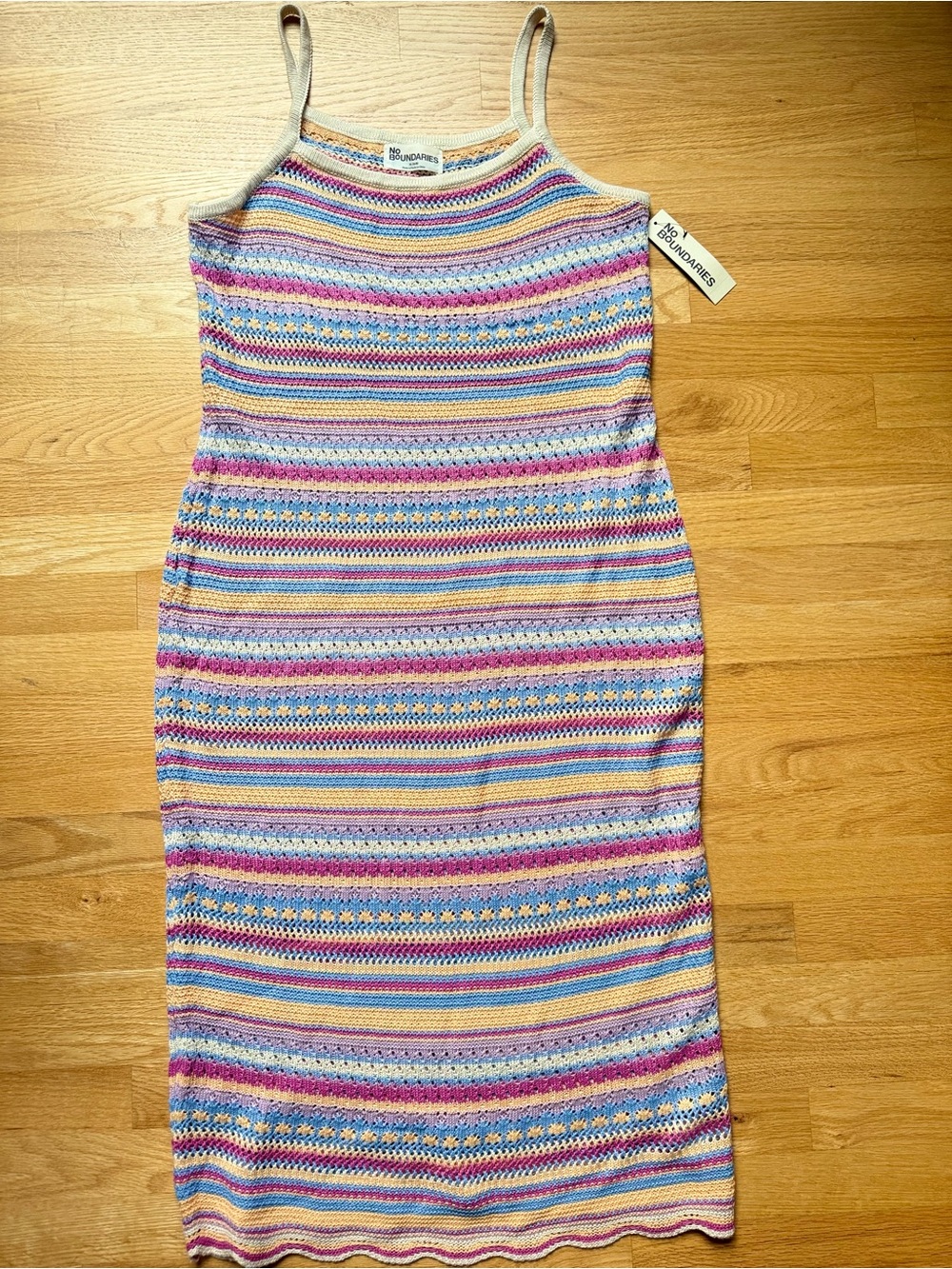 No Boundaries Pastel Striped Crochet Midi Dress